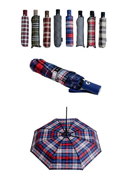Automatic folding umbrella with tartan check print