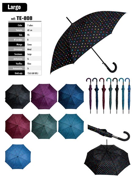 Ombrello automatico lungo con pois multicolori