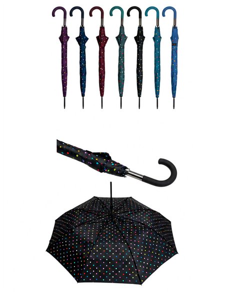 Ombrello automatico lungo con pois multicolori