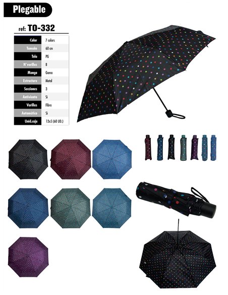 Ombrello pieghevole automatico a pois multicolore