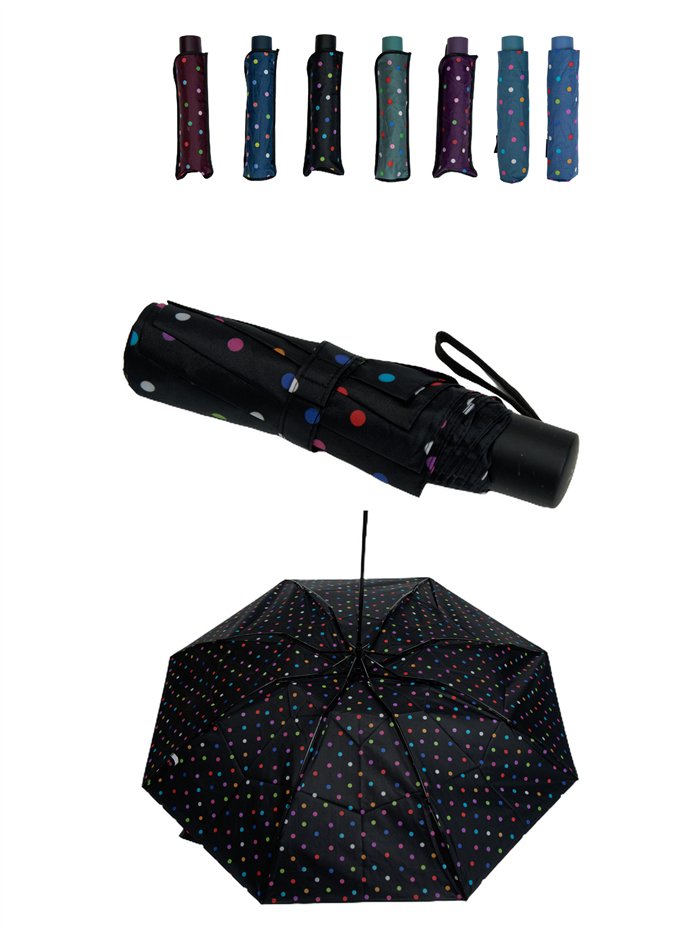 Ombrello pieghevole automatico a pois multicolore