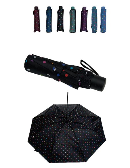 Ombrello pieghevole automatico a pois multicolore