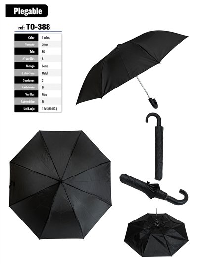 Parapluie pliant noir avec poignée incurvée