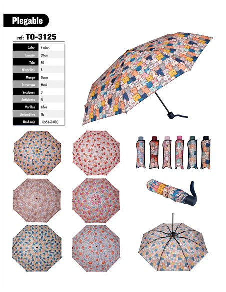 ombrello pieghevole con stampa di gatti multicolore