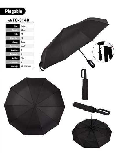 Parapluie pliant noir avec poignée à clip