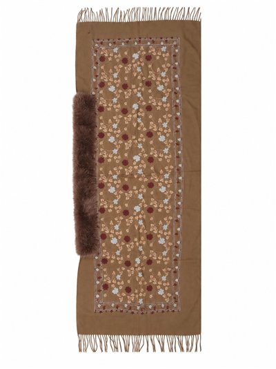 Xale floral com gola de pele