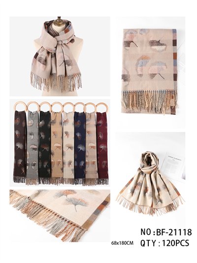 Bufanda estampada de hojas con flecos 2