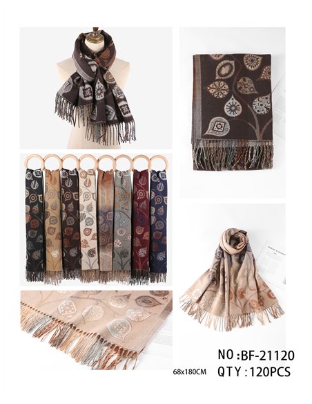 Boho leaf print fringe scarf