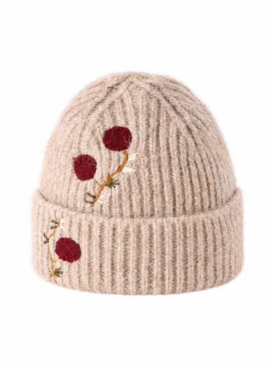 Bonnet tricoté à broderie de baies
