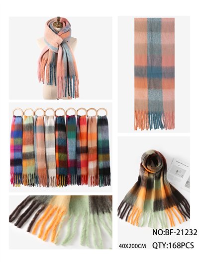Sciarpa a quadri color pastello con frange spesse 2