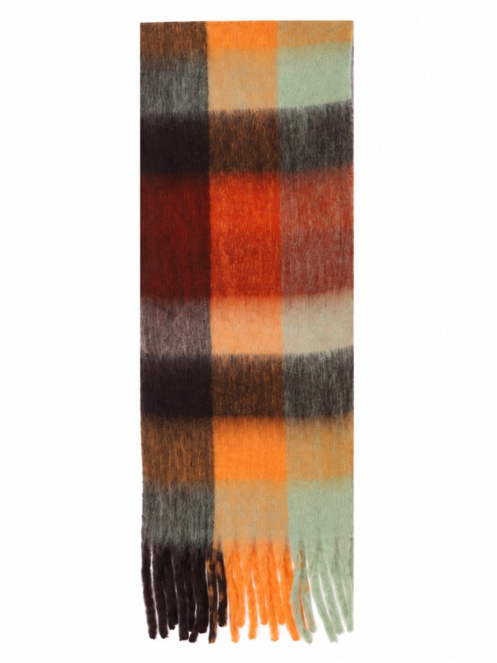 Écharpe à carreaux multicolores avec franges épaisses