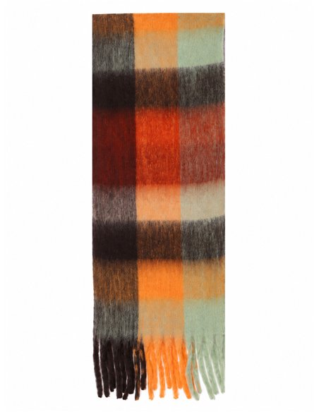 Écharpe à carreaux multicolores avec franges épaisses