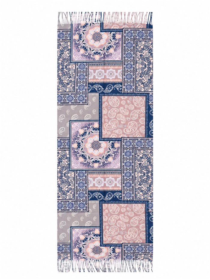 Lenço com estampa mosaico e franjas