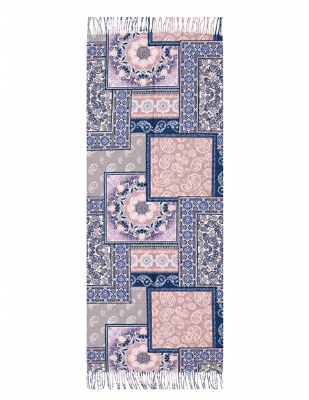 Lenço com estampa mosaico e franjas