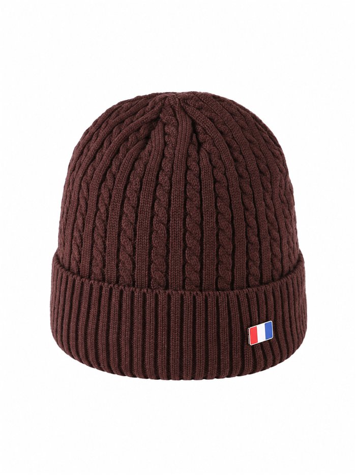 Gorro de malha trançada com placa tricolor
