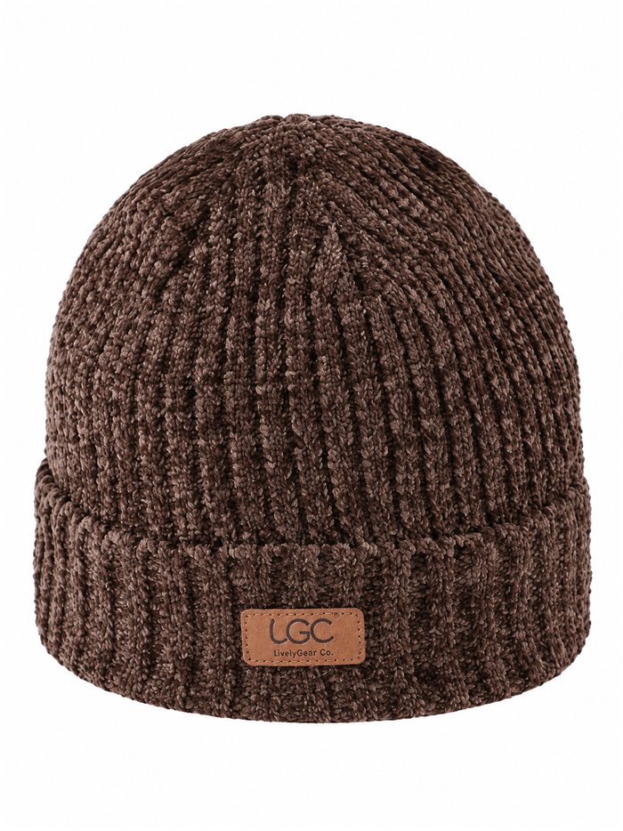 Gorro de punto chenilla con etiqueta