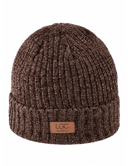 Gorro de punto chenilla con etiqueta