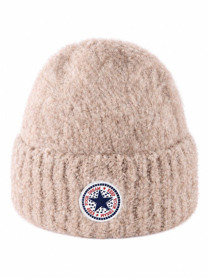 Gorro de punto efecto bouclé con parche estrella
