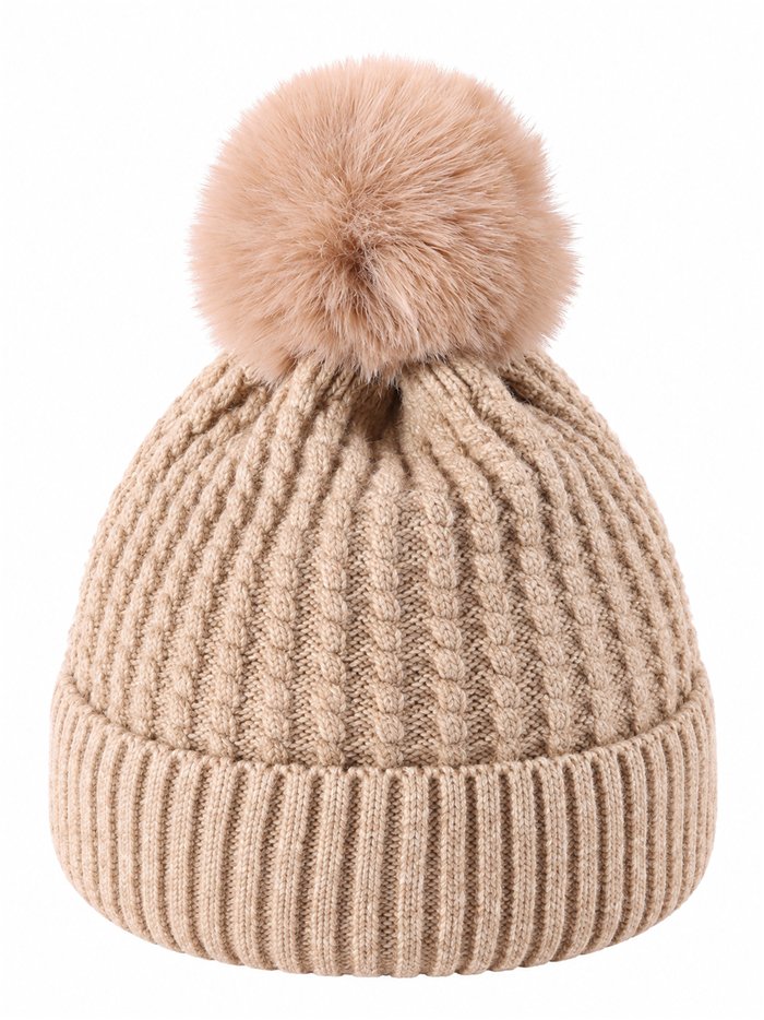 Gorro de punto canalé con pompón