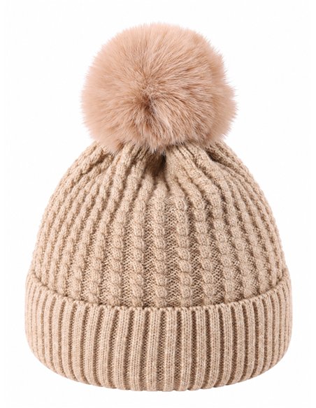 Gorro de punto canalé con pompón
