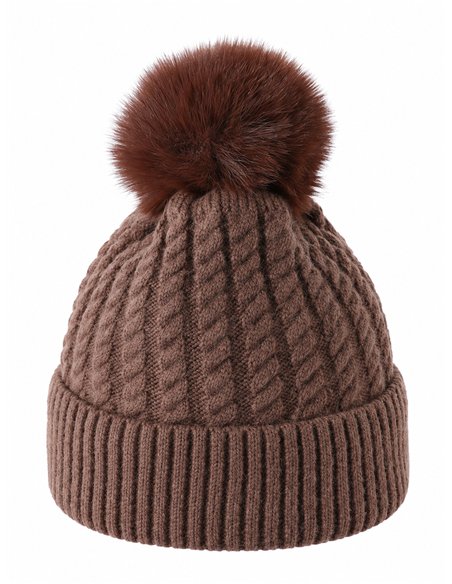Gorro de tricô trançado com pompom