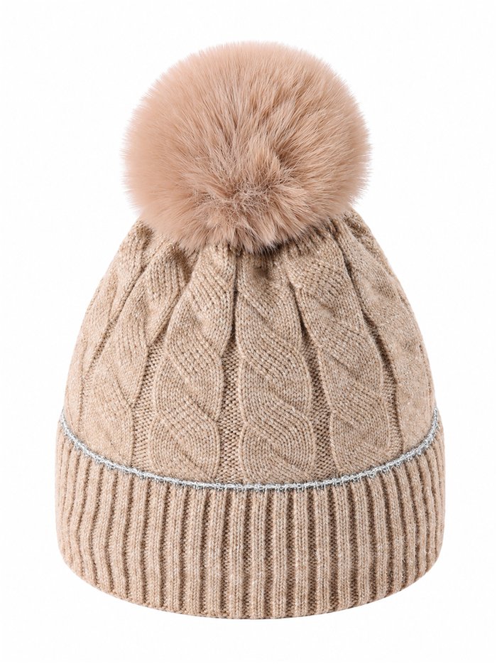 Gorro de punto trenzado metalizado con pompón