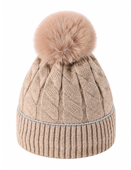 Gorro de punto trenzado metalizado con pompón