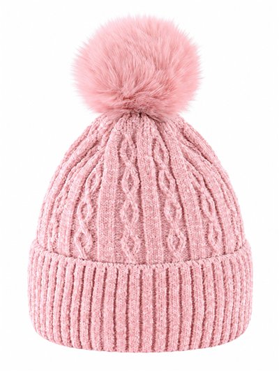 Gorro de punto chenilla trenzado con pompón