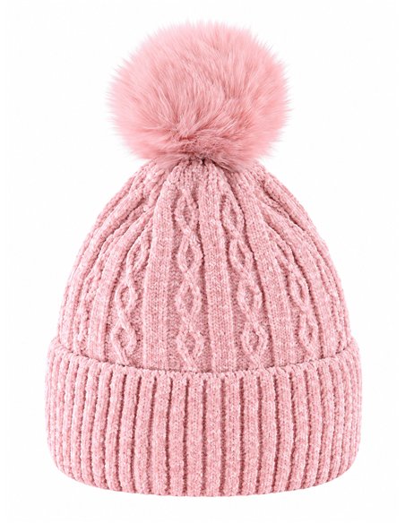 Gorro de punto chenilla trenzado con pompón