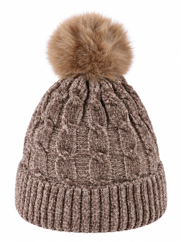Gorro de punto chenilla con ochos y pompón