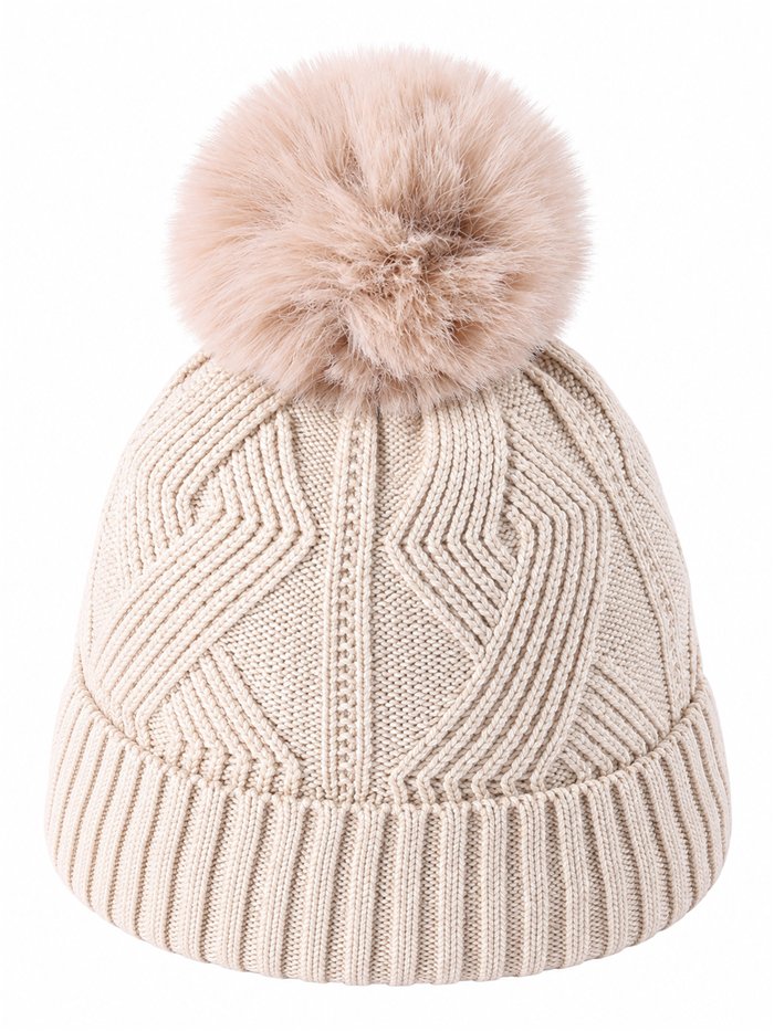 Bonnet géométrique en maille avec pompon