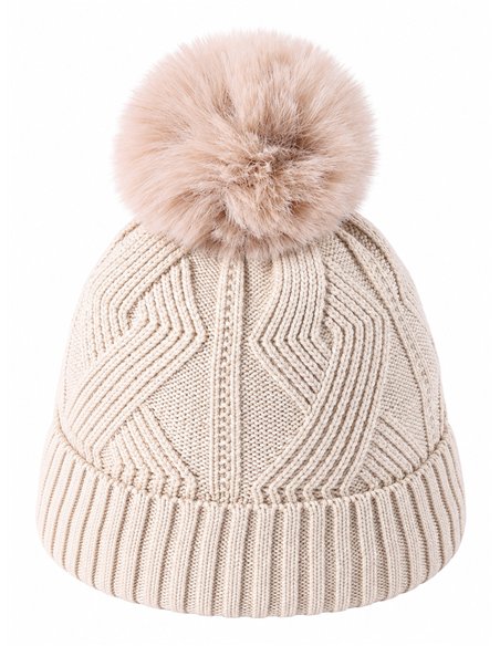 Bonnet géométrique en maille avec pompon