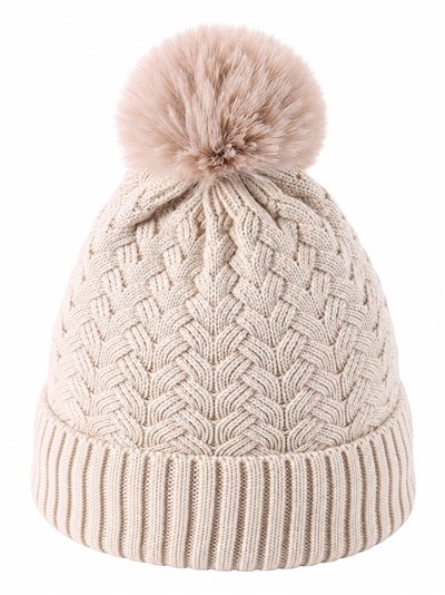 Bonnet en tricot tressé avec pompon