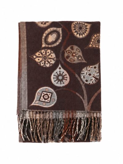Boho leaf print fringe scarf | BF-BF-21120 | Wholesale
