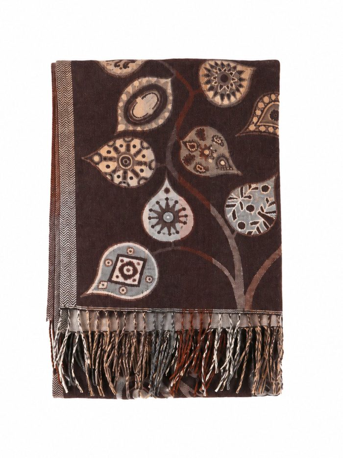 Boho leaf print fringe scarf | BF-BF-21120 | Wholesale