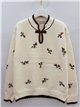 Pull brodé de fleurs avec nœud