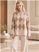 Conjunto de suéter e calça com estampa de diamantes