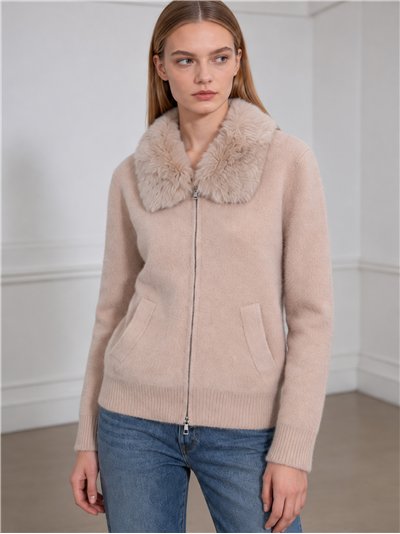 Chaqueta de punto con cuello de pelo
