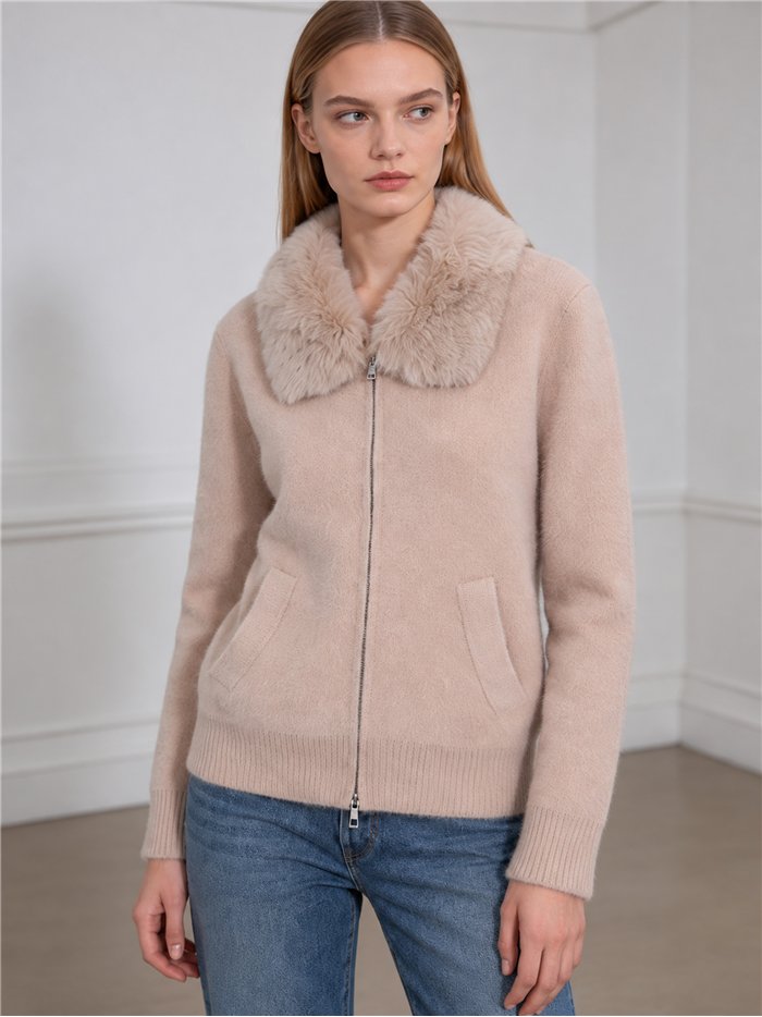 Chaqueta de punto con cuello de pelo