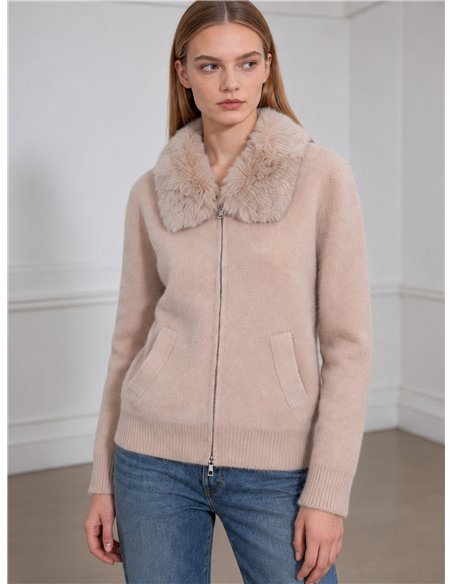 Chaqueta de punto con cuello de pelo