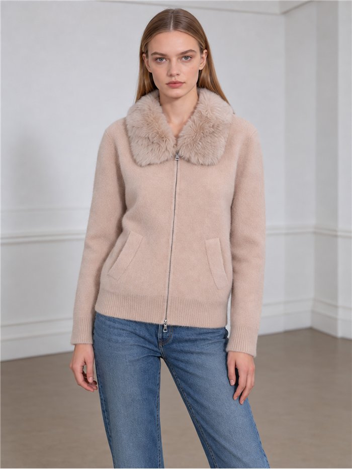 Chaqueta de punto con cuello de pelo