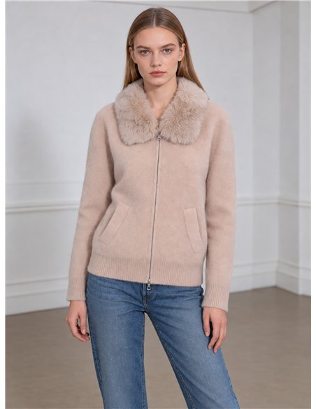 Chaqueta de punto con cuello de pelo