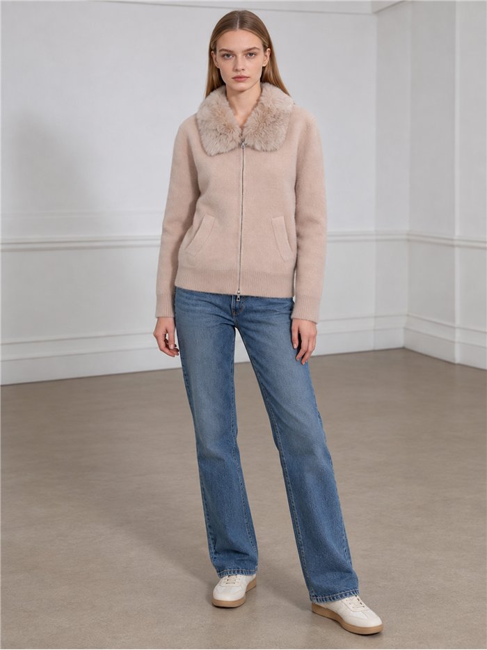 Chaqueta de punto con cuello de pelo