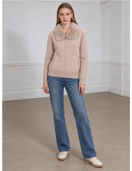 Chaqueta de punto con cuello de pelo