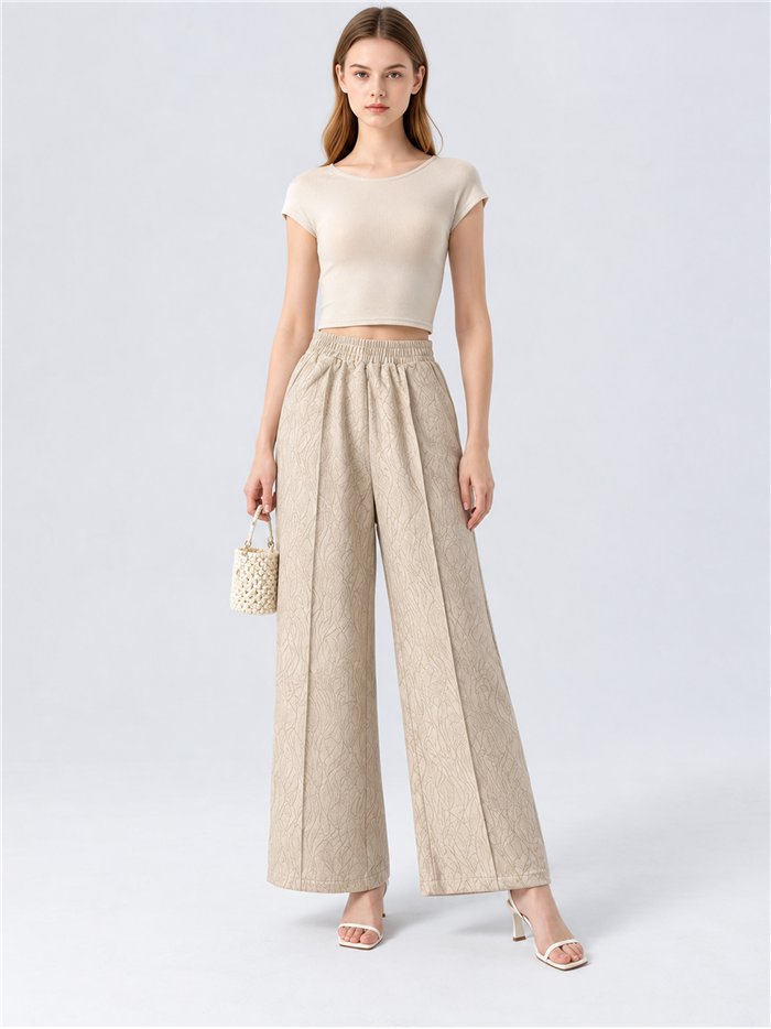 Pantalón wide leg efecto ante estampado