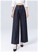 Denim effect pleated wide leg button trousers