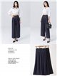 Denim effect pleated wide leg button trousers