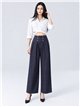 Denim effect pleated wide leg button trousers