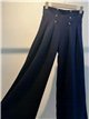 Denim effect pleated wide leg button trousers