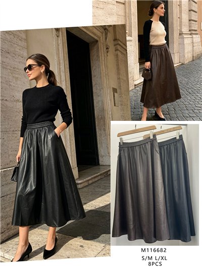 Falda midi efecto piel cintura elástica 2